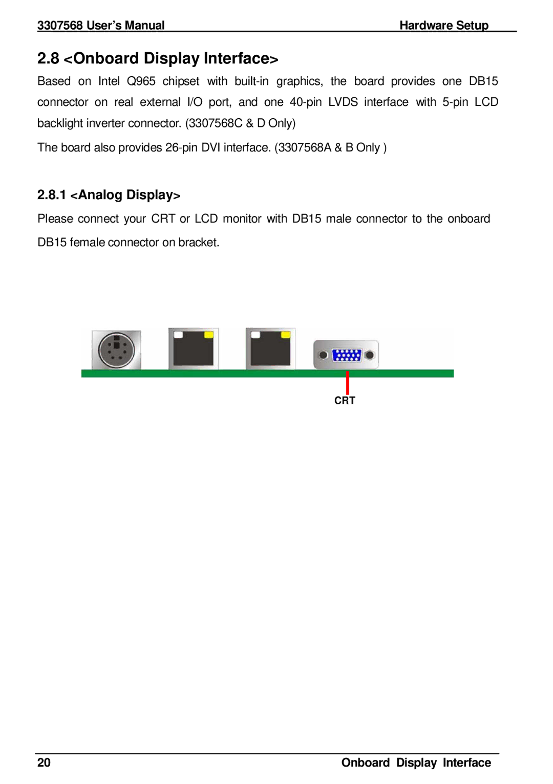 Global Upholstery Co 3307568 user manual Onboard Display Interface, Analog Display 