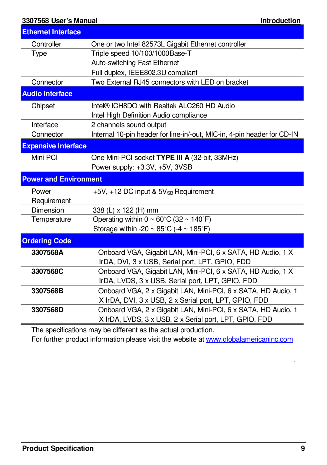 Global Upholstery Co 3307568 user manual Ethernet Interface, Audio Interface, Expansive Interface, Power and Environment 