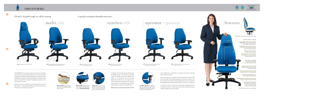 Global Upholstery Co 4408, 4430 Multi-tilt Synchro-tilt Operator + posture Features, Adjustable headrest or lumbar pad 