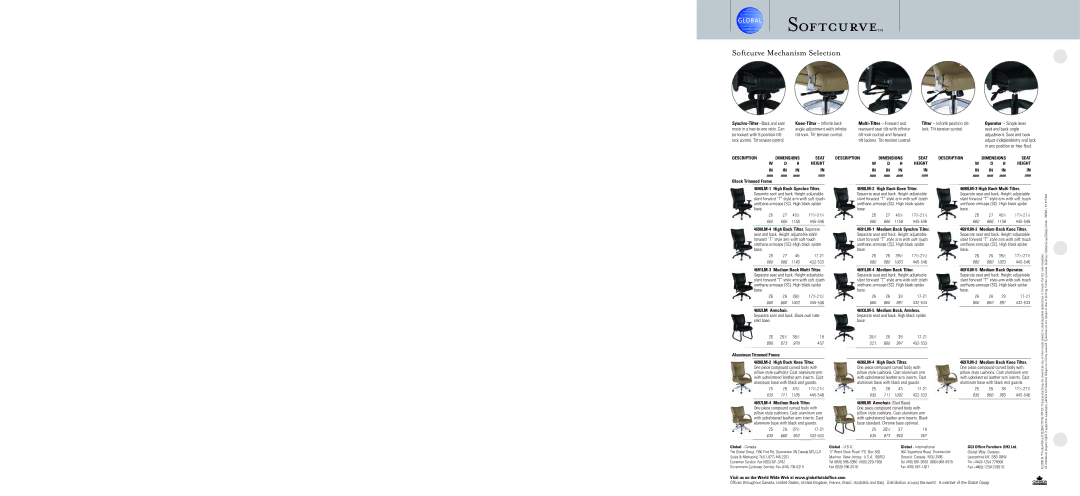 Global Upholstery Co 4697LM-4, 4696LM-2 manual 4692LM Armchair, Aluminum Trimmed Frame, 4696LM-4 High Back Tilter 