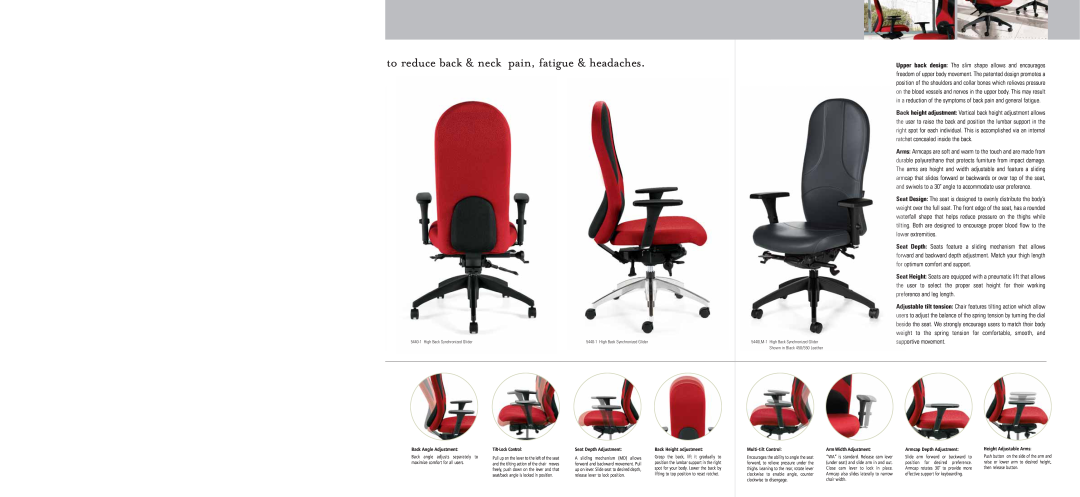 Global Upholstery Co 5440LM-1 to reduce back & neck pain, fatigue & headaches, Back Angle Adjustment, Tilt-LockControl 