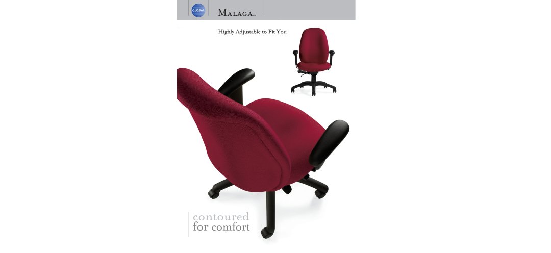 Global Upholstery Co Armchair specifications Malagatm, contoured for comfort, Highly Adjustable to Fit You 