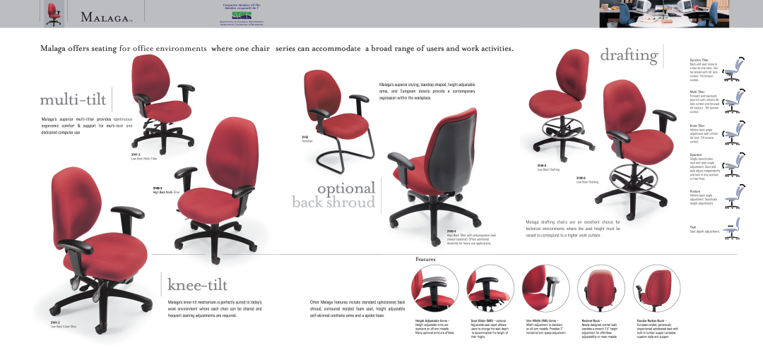 Global Upholstery Co Armchair specifications multi-tilt, drafting, knee-tilt, optional back shroud, Malagatm 