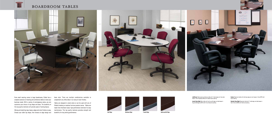 Global Upholstery Co Boardroom Tables specifications boardroom tables, Bullnose Edge, T-moldEdge, Built-upSelf Edge 