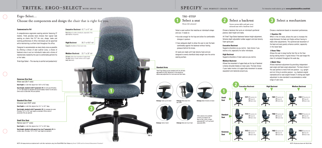 Global Upholstery Co Ergonomic Chair dimensions tritektm ergo-select with spine-pad, tri- Select a seat, 2Select a backrest 