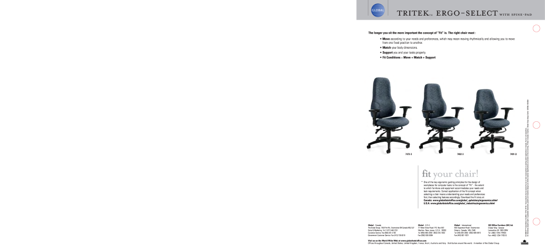 Global Upholstery Co Ergonomic Chair dimensions tritektm ergo-select with spine-pad, fit your chair 