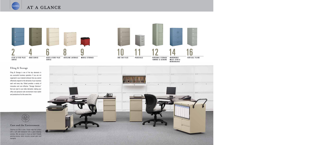 Global Upholstery Co Filing & Storage specifications at a glance, Care and the Environment 