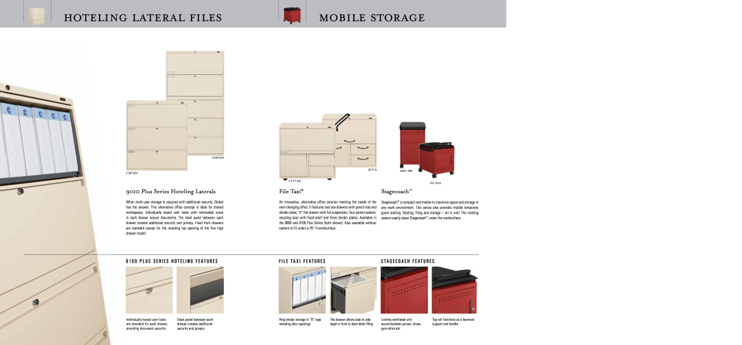 Global Upholstery Co Filing & Storage hoteling lateral files, mobile storage, Plus Series Hoteling Laterals, File Taxi 