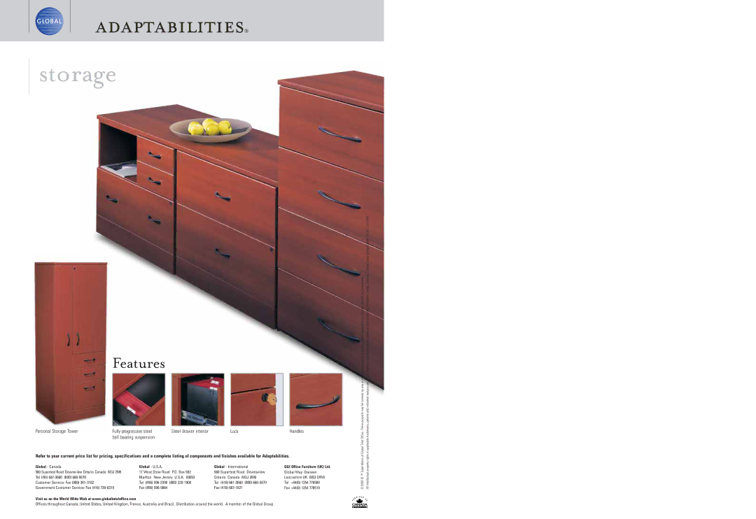 Global Upholstery Co Indoor Furniture manual Storage, Features 