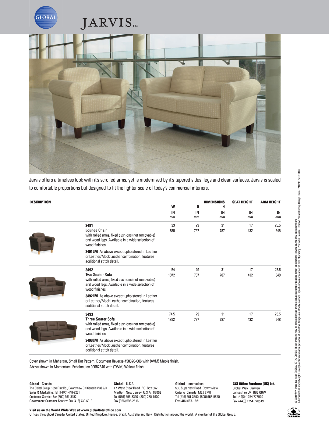 Global Upholstery Co Lounge Chair Modernized manual jarvistm, 3491, 3492, 3493 