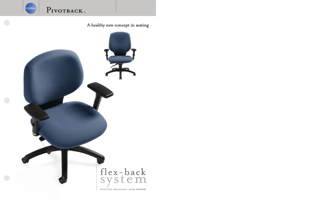 Global Upholstery Co specifications Pivotbacktm, system, flex-back, A healthy new concept in seating 