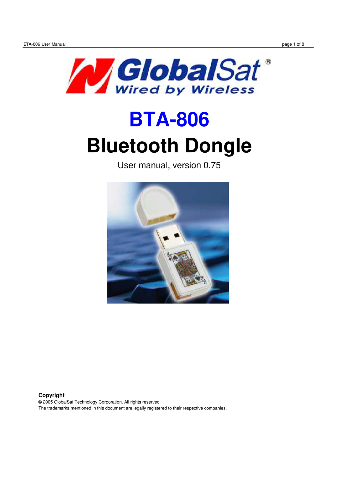 Globalsat Technology BTA-806 user manual 