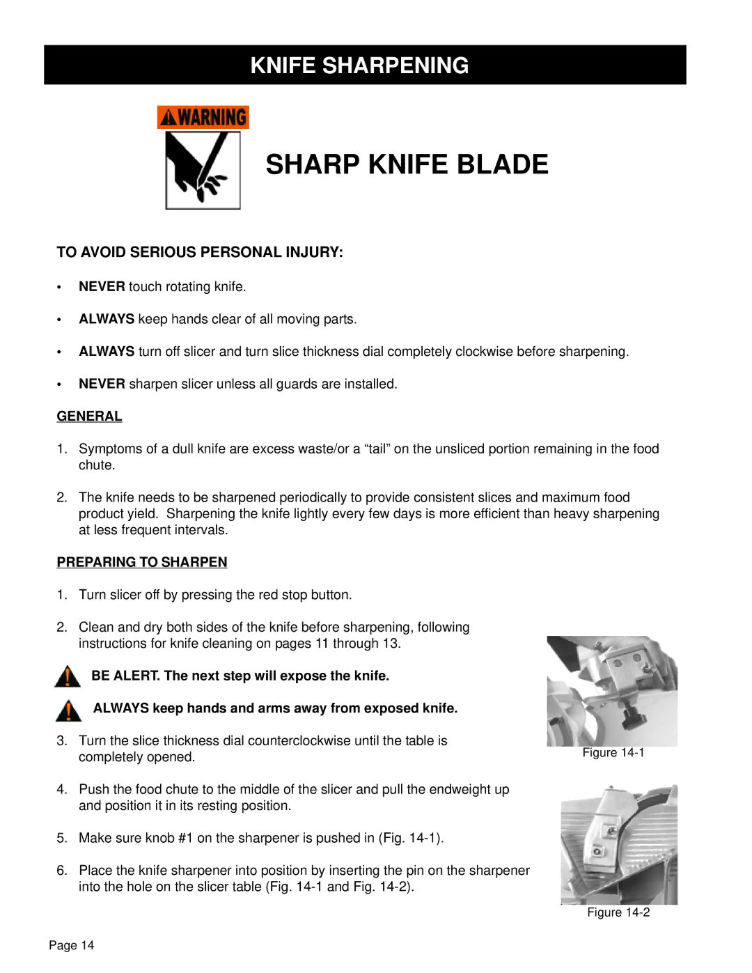 Globe GL12 instruction manual Knife Sharpening, General, Preparing to Sharpen 