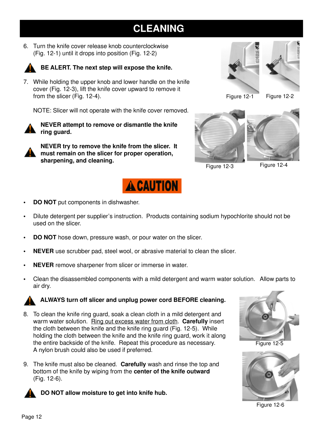 Globe GL12 instruction manual Cleaning, BE ALERT. The next step will expose the knife 