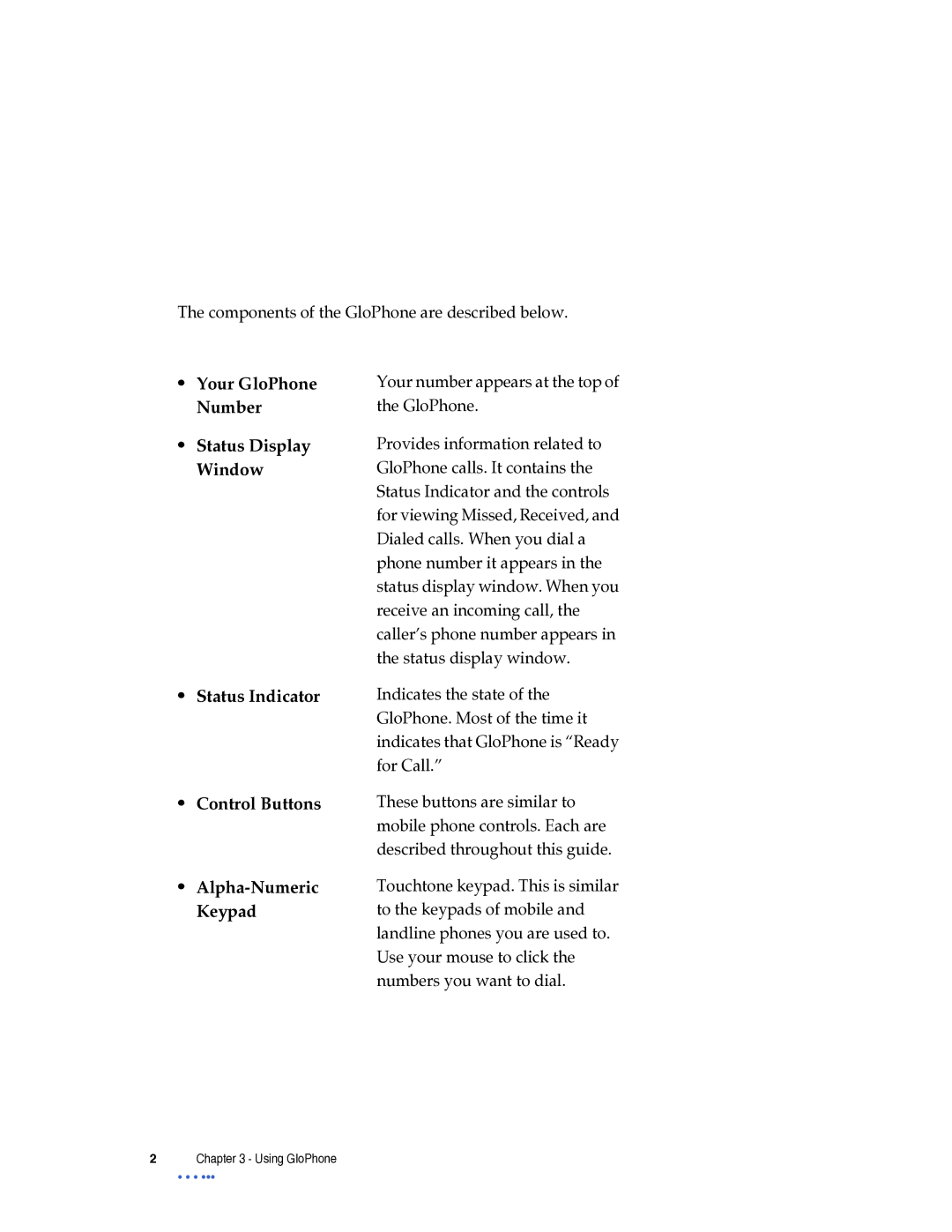 Globe tglo manual Components of the GloPhone are described below 