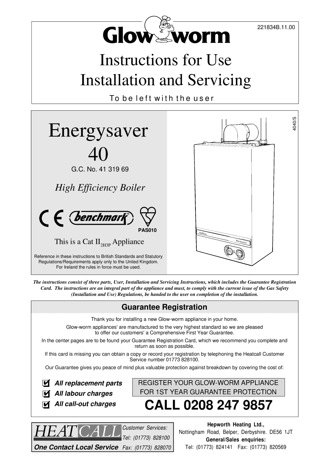 Glowworm Lighting 40 manual Energysaver, Guarantee Registration 