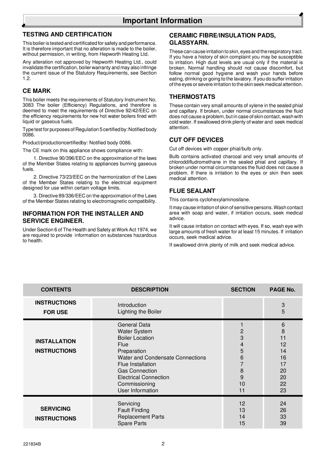 Glowworm Lighting 40 manual Important Information, CE Mark 