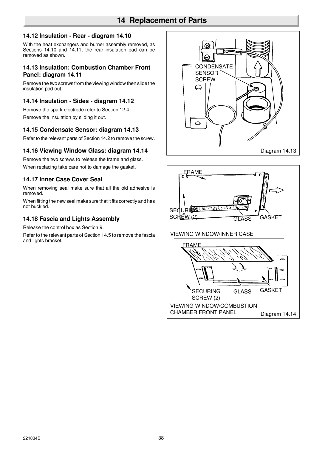 Glowworm Lighting 40 Insulation Rear diagram, Insulation Combustion Chamber Front Panel diagram, Insulation Sides diagram 