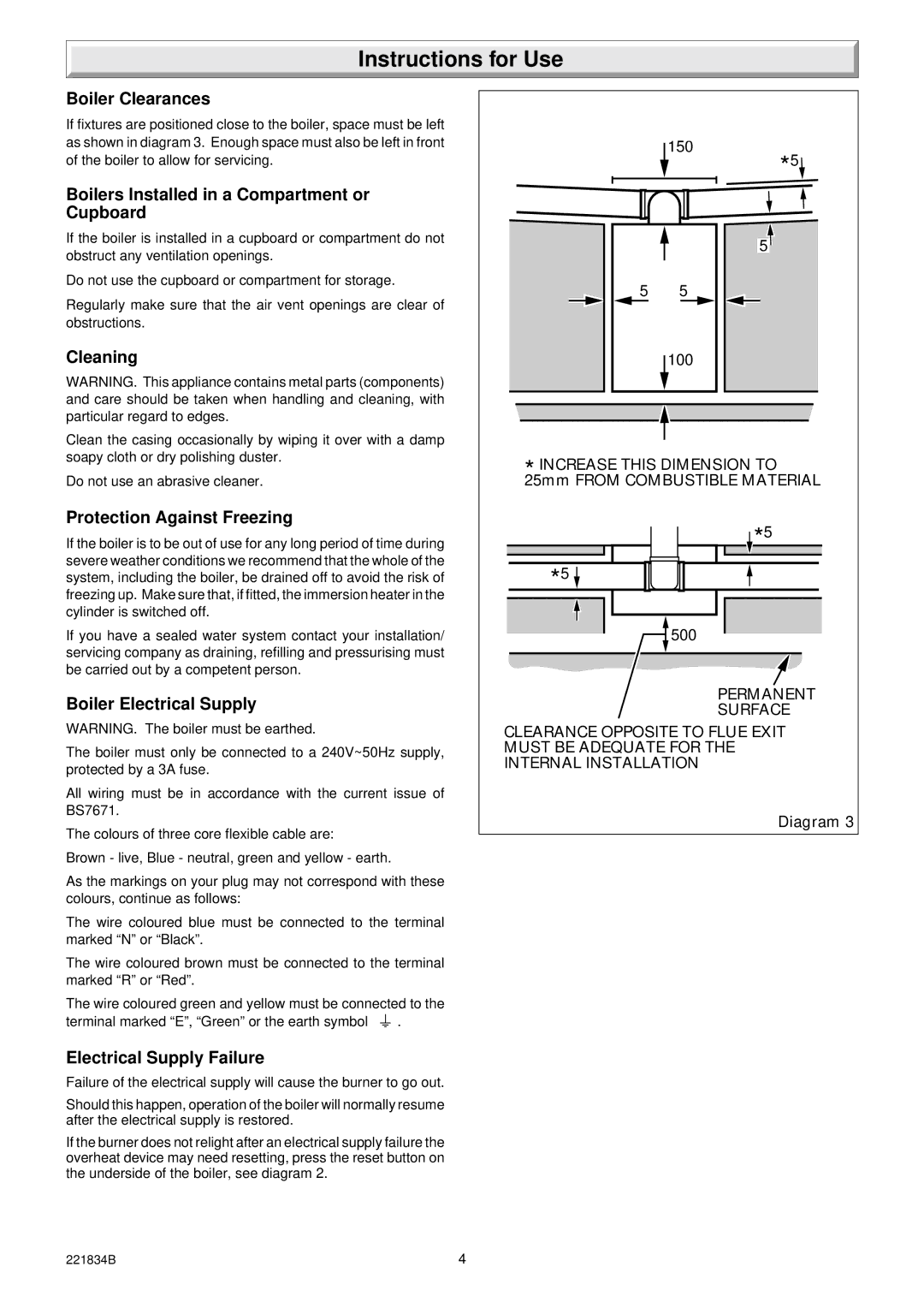 Glowworm Lighting 40 Boiler Clearances, Boilers Installed in a Compartment or Cupboard, Cleaning, Boiler Electrical Supply 