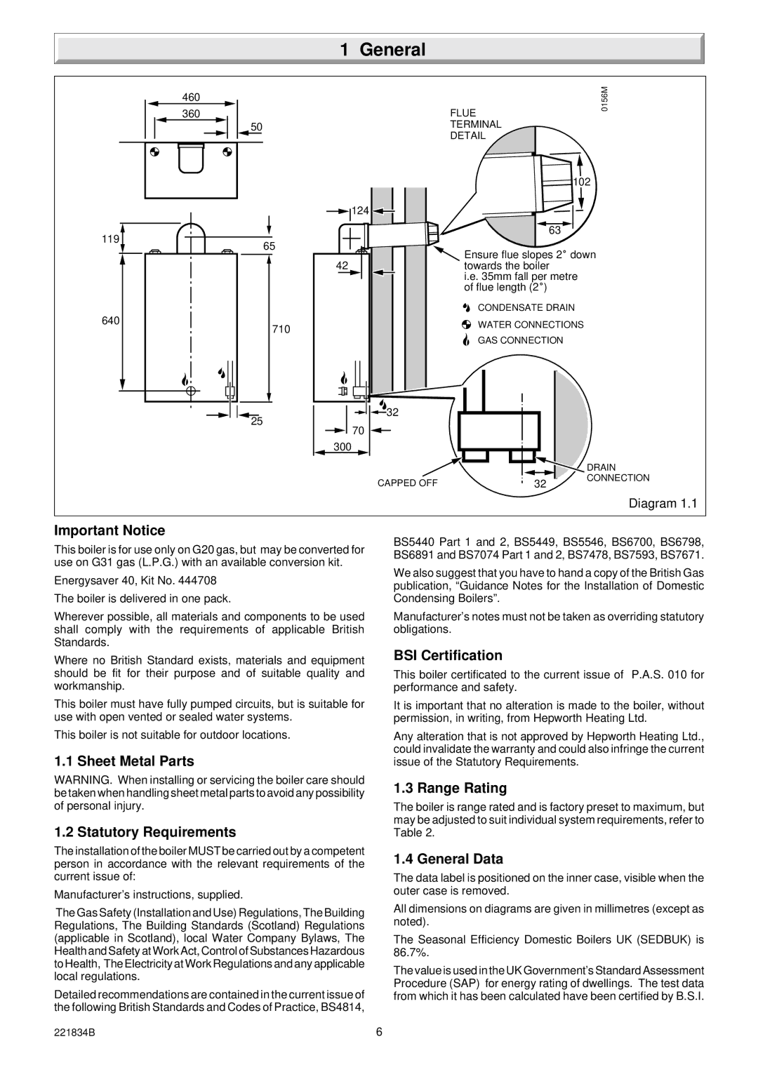 Glowworm Lighting 40 manual Sheet Metal Parts Statutory Requirements, BSI Certification, Range Rating, General Data 