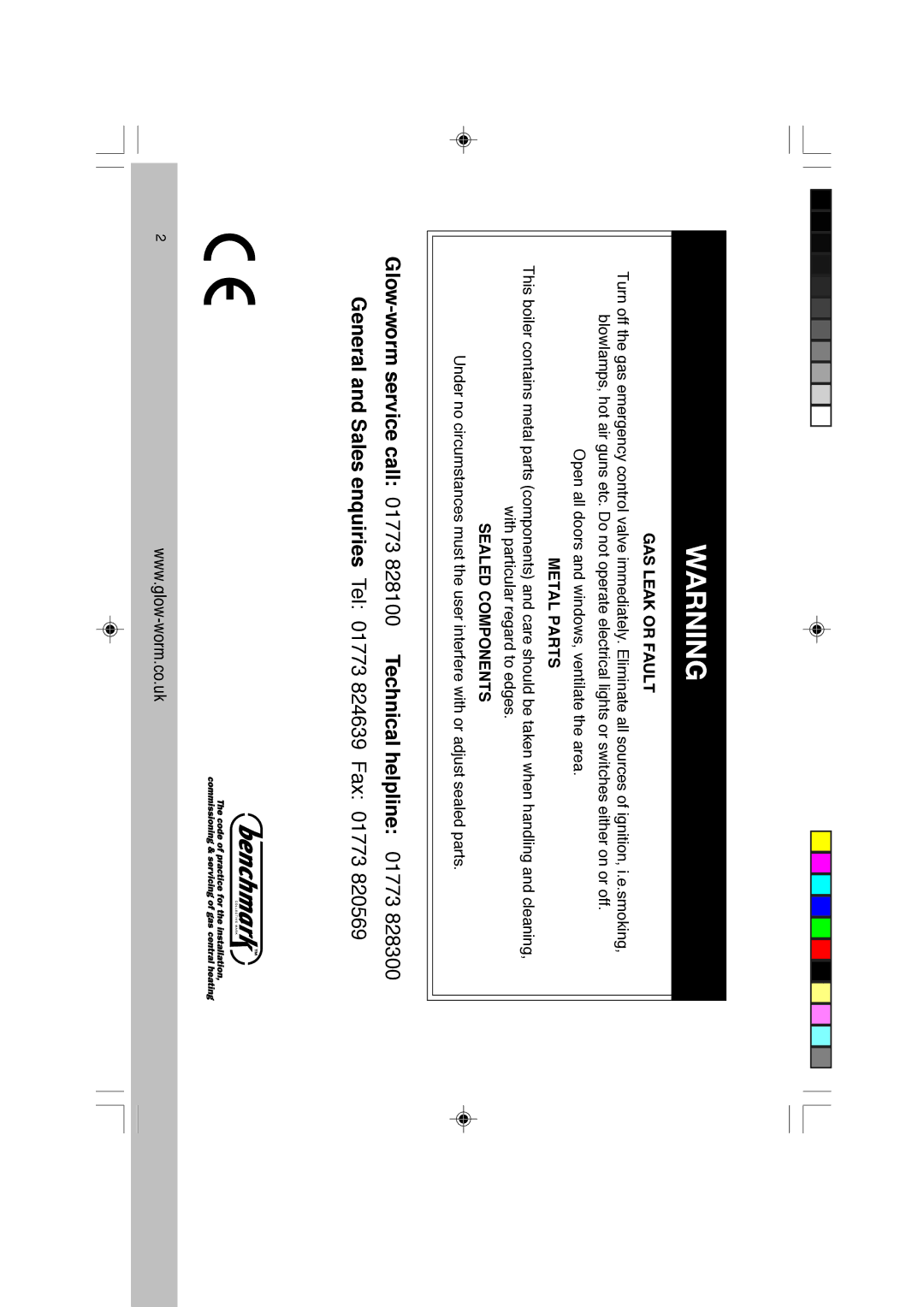 Glowworm Lighting CXI manual Glow-worm service call 01773 828100 Technical helpline 01773 