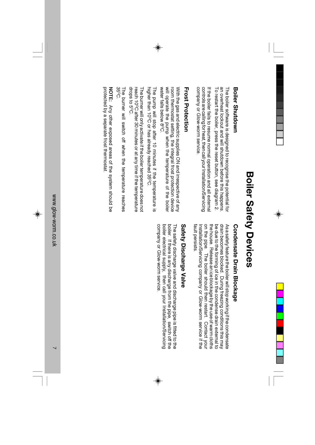 Glowworm Lighting CXI manual Boiler Safety Devices, Boiler Shutdown, Frost Protection, Condensate Drain Blockage 