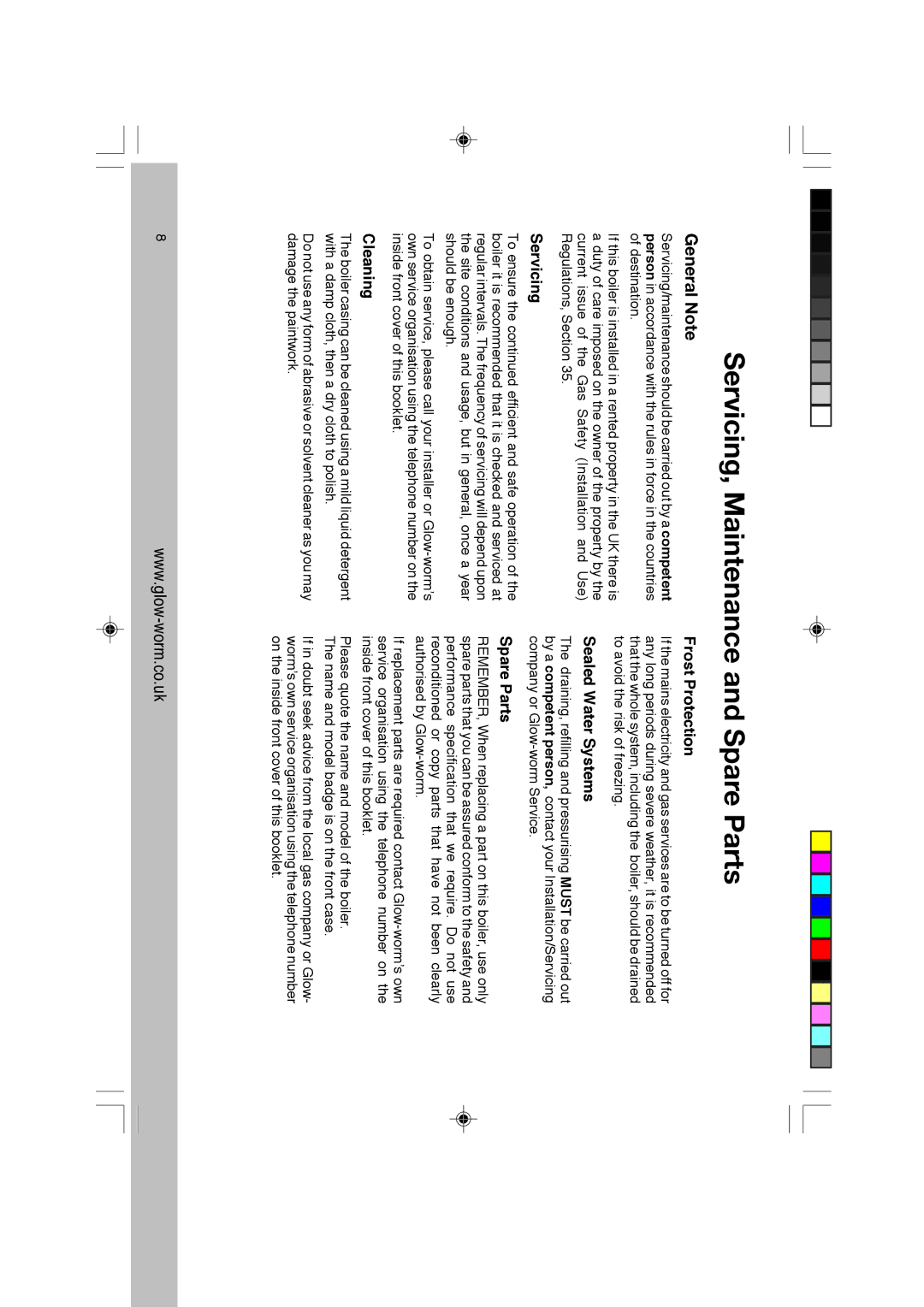 Glowworm Lighting CXI manual Servicing, Maintenance and Spare Parts, General Note 