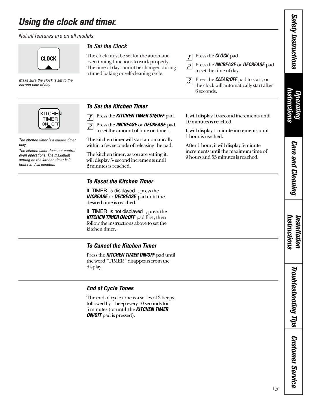 GM JDP40 manual Using the clock and timer, Care 