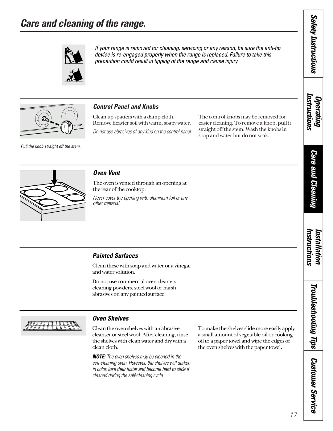 GM JDP40 manual Care and cleaning of the range, Troubleshooting 