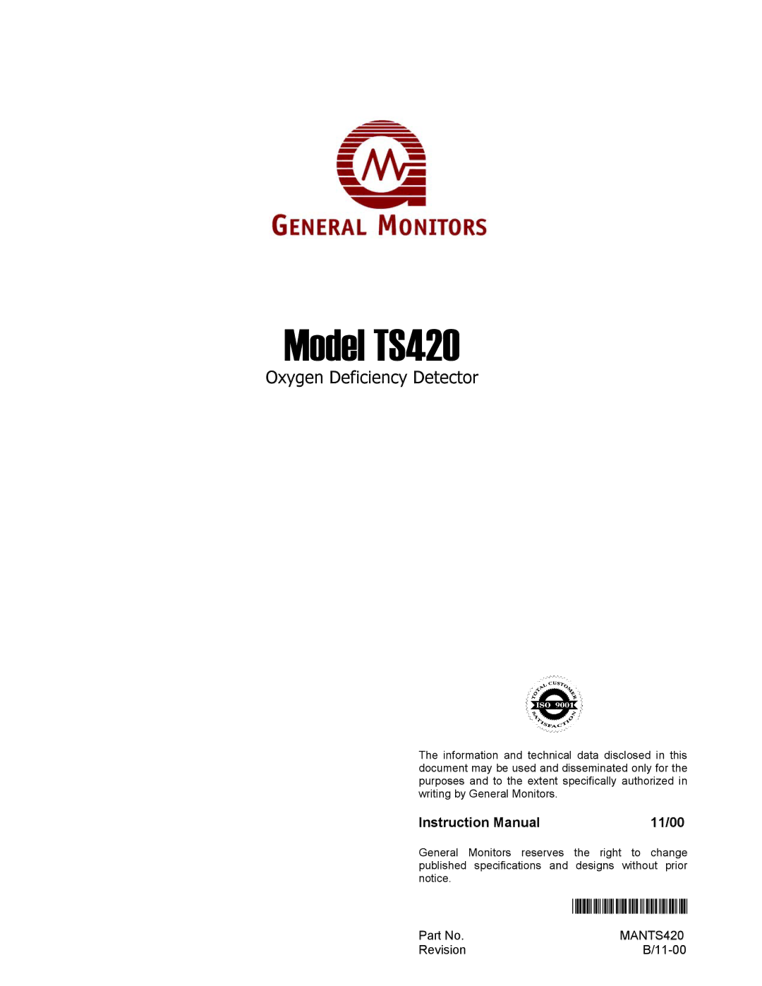 GM MANTS420 manual Model TS420 