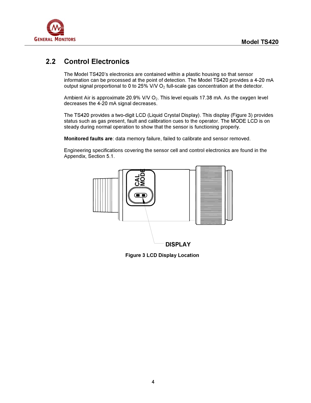 GM MANTS420 manual Control Electronics, LCD Display Location 