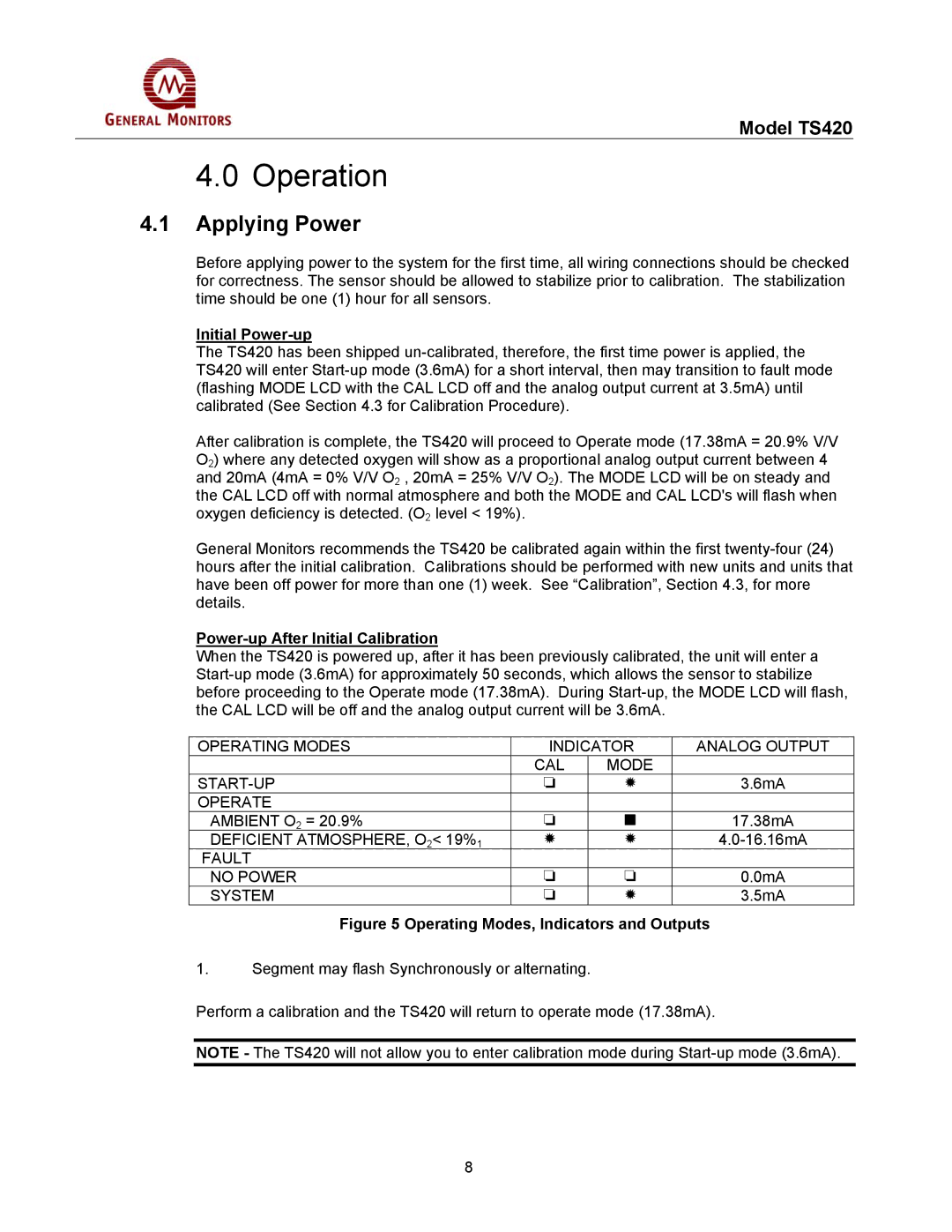 GM MANTS420 manual Operation, Applying Power 