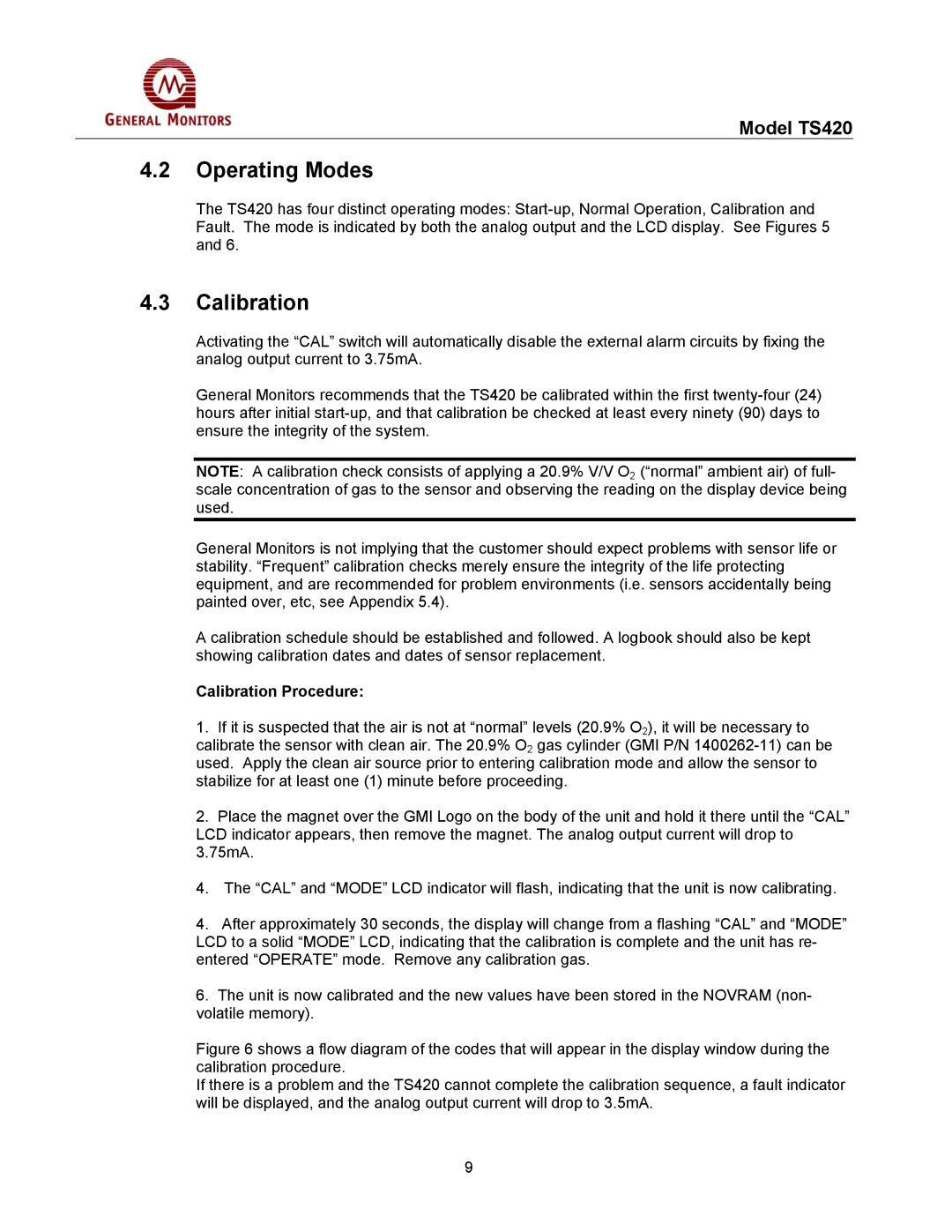 GM MANTS420 manual Operating Modes, Calibration 