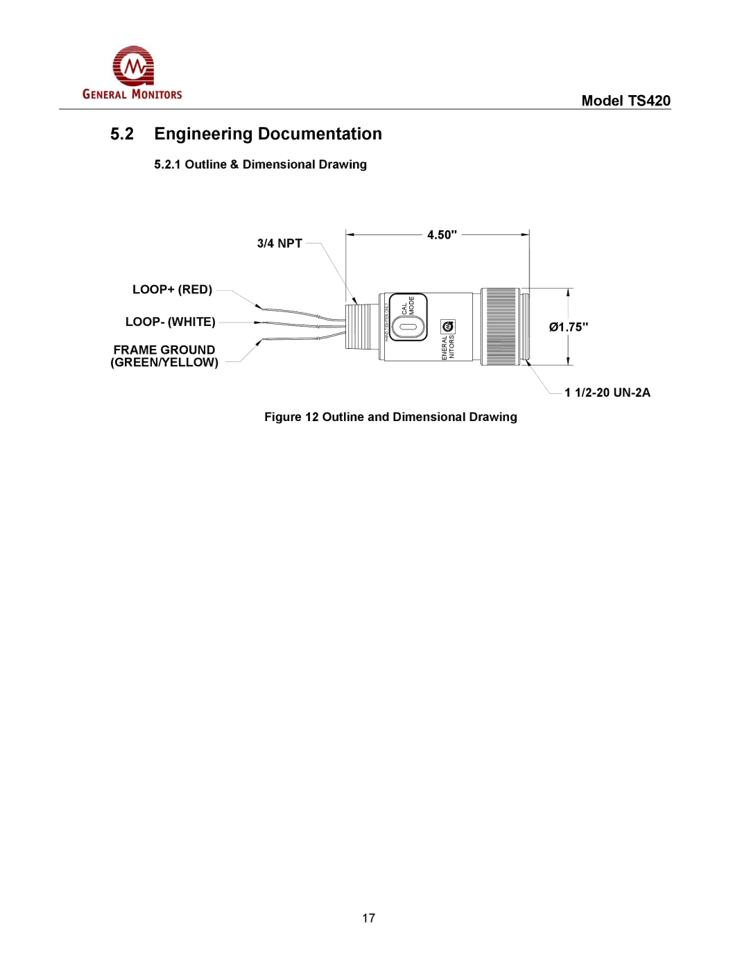 GM MANTS420 manual Engineering Documentation, Outline & Dimensional Drawing NPT, Ø1.75 2-20 UN-2A 