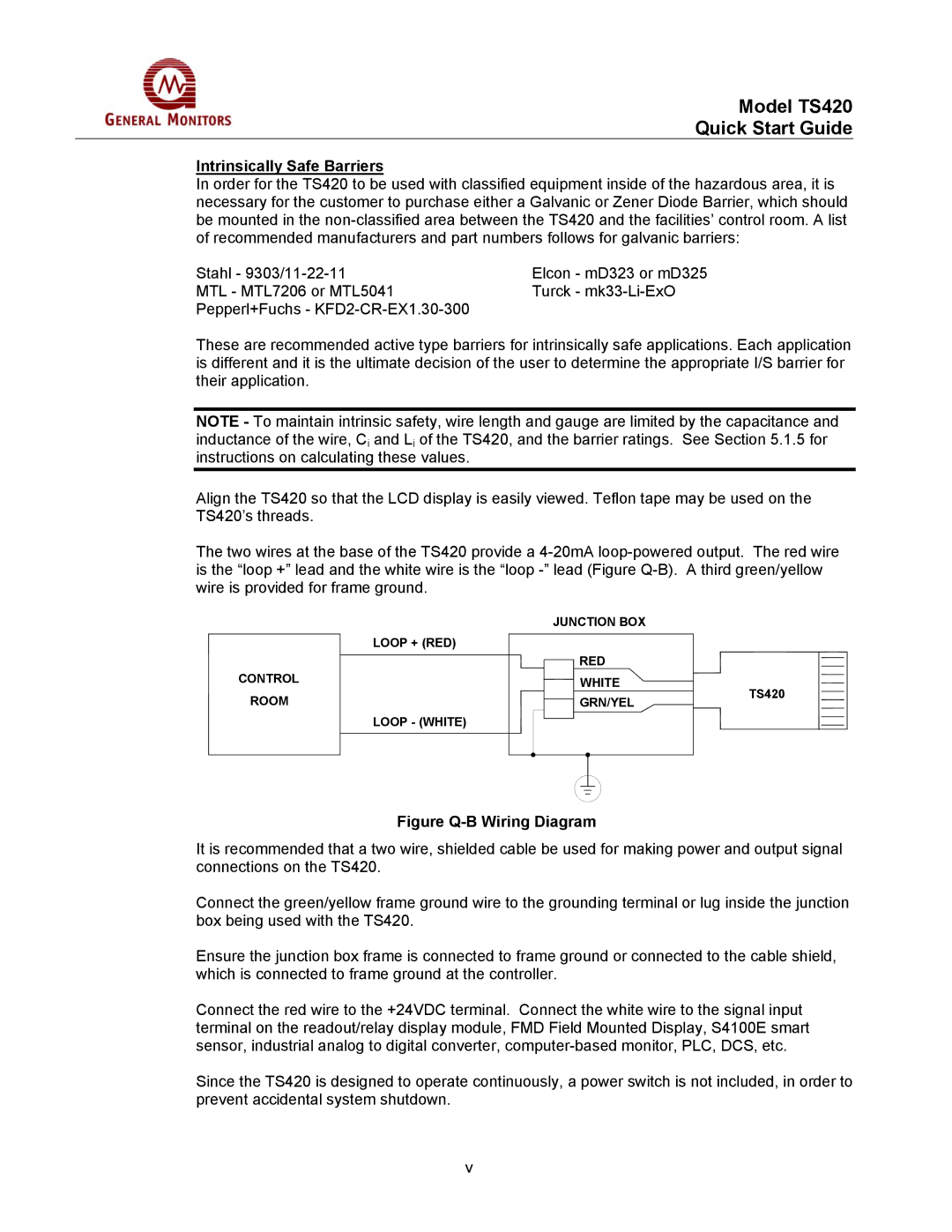 GM MANTS420 manual Intrinsically Safe Barriers, Figure Q-B Wiring Diagram 