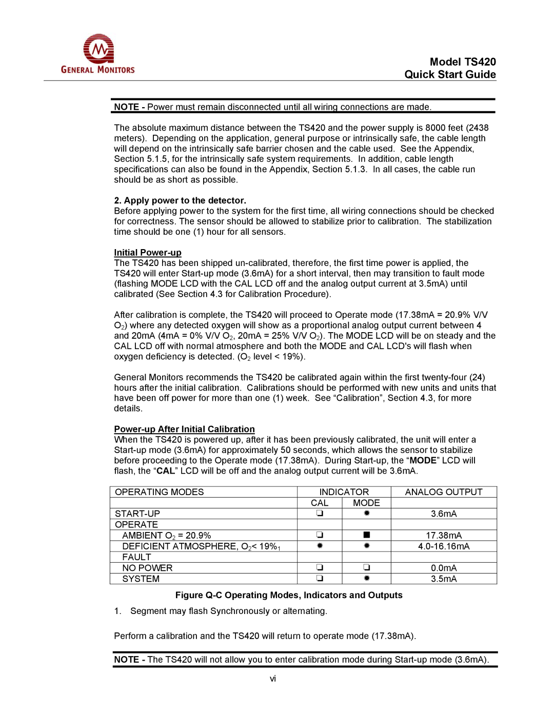 GM MANTS420 manual Apply power to the detector, Initial Power-up, Power-up After Initial Calibration 