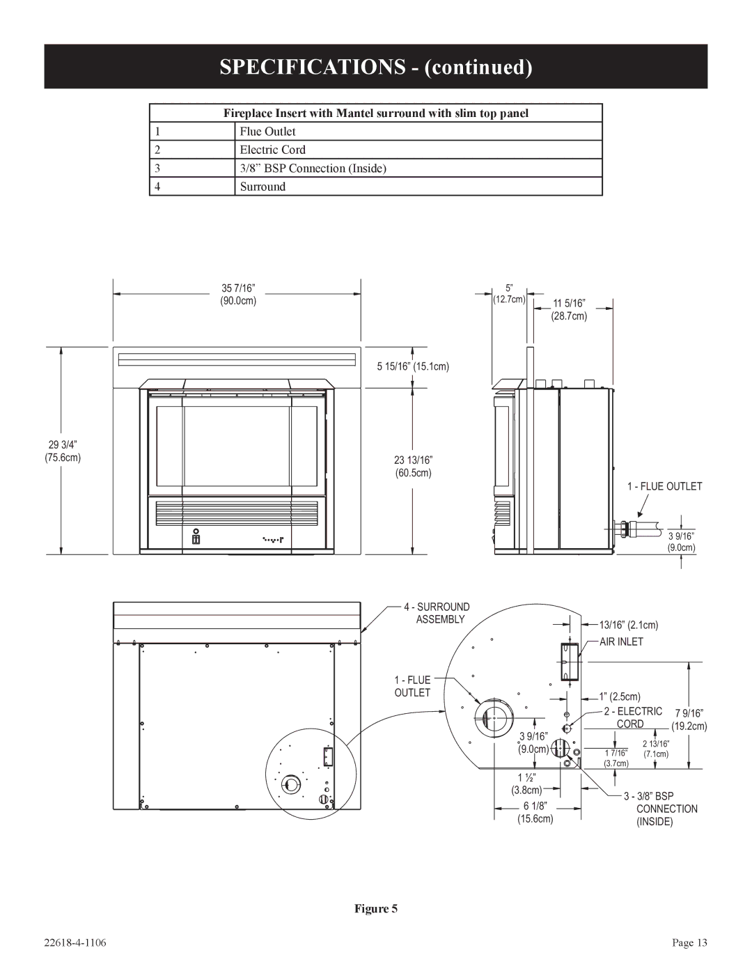 GN National Electric PV-28SV55, PV-28SV50, GN, BP)-1, GP)-1, CP Fireplace Insert with Mantel surround with slim top panel 