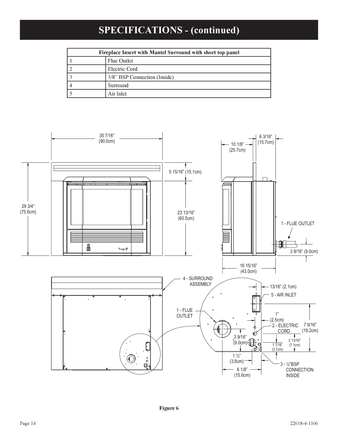 GN National Electric GN, PV-28SV50, PV-28SV55, BP)-1, GP)-1, CP Fireplace Insert with Mantel Surround with short top panel 