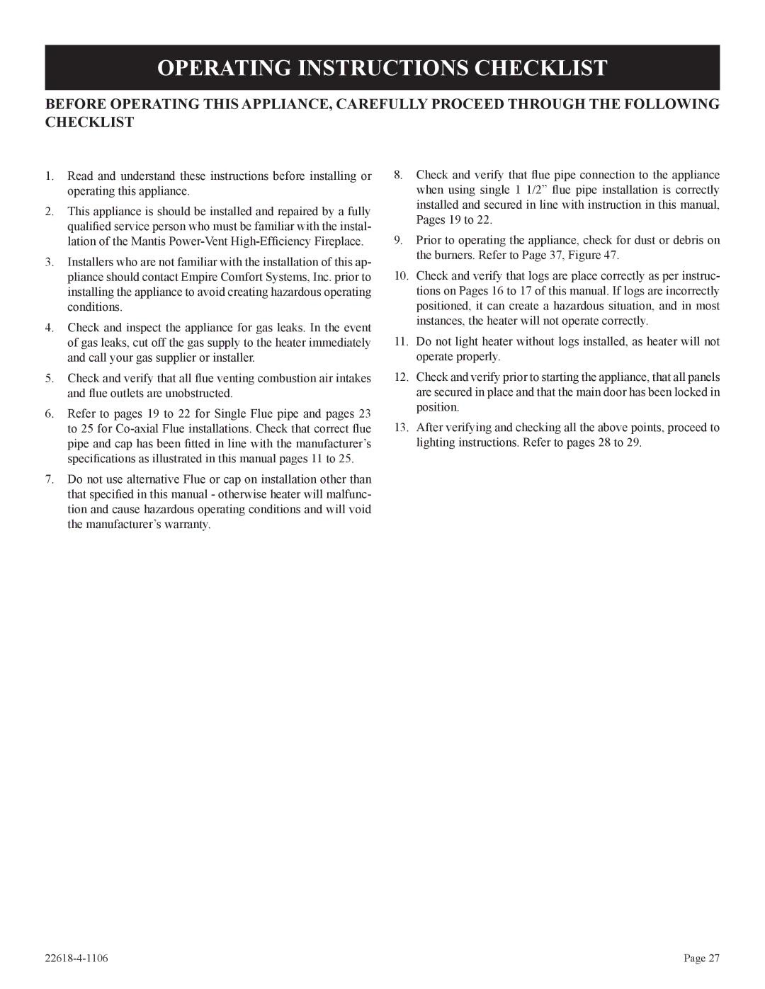 GN National Electric BP)-1, PV-28SV50, PV-28SV55, GN, GP)-1, CP installation instructions Operating Instructions Checklist 