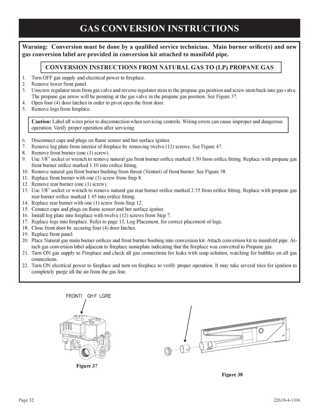 GN National Electric GN, PV-28SV50, PV-28SV55, BP)-1, GP)-1, CP Conversion Instructions from Natural GAS to LP Propane GAS 