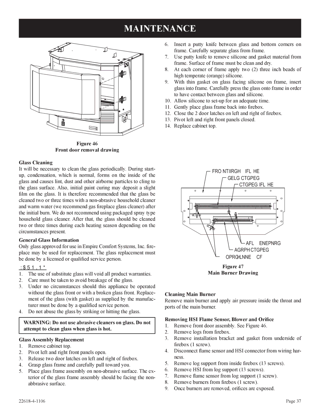 GN National Electric PV-28SV55, PV-28SV50, GN, BP)-1, CP Front door removal drawing Glass Cleaning, General Glass Information 