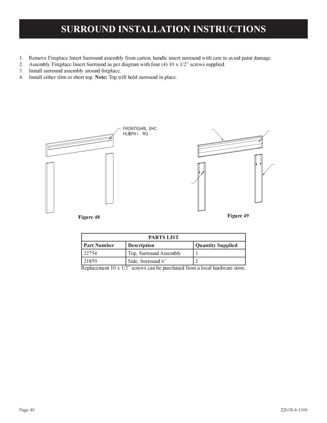 GN National Electric GP)-1, PV-28SV50, PV-28SV55, GN, BP)-1, CP Surround Installation Instructions, Parts List 