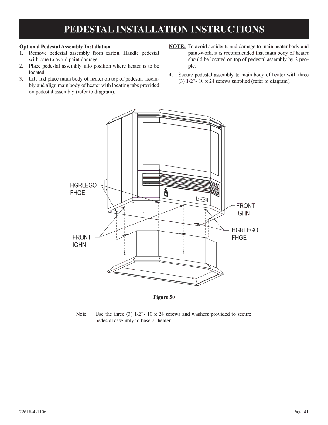 GN National Electric CP, PV-28SV50, PV-28SV55 Pedestal Installation Instructions, Optional Pedestal Assembly Installation 