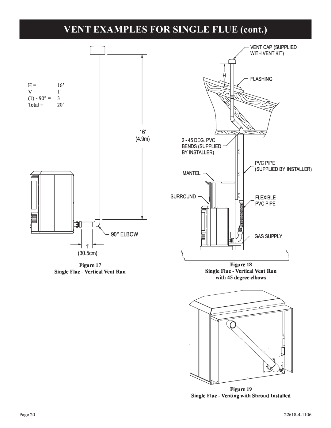 GN National Electric GN, BP)-1 VENT EXAMPLES FOR SINGLE FLUE cont, 16’ 4.9m, ELBOW 1’ 30.5cm, with 45 degree elbows, Page 