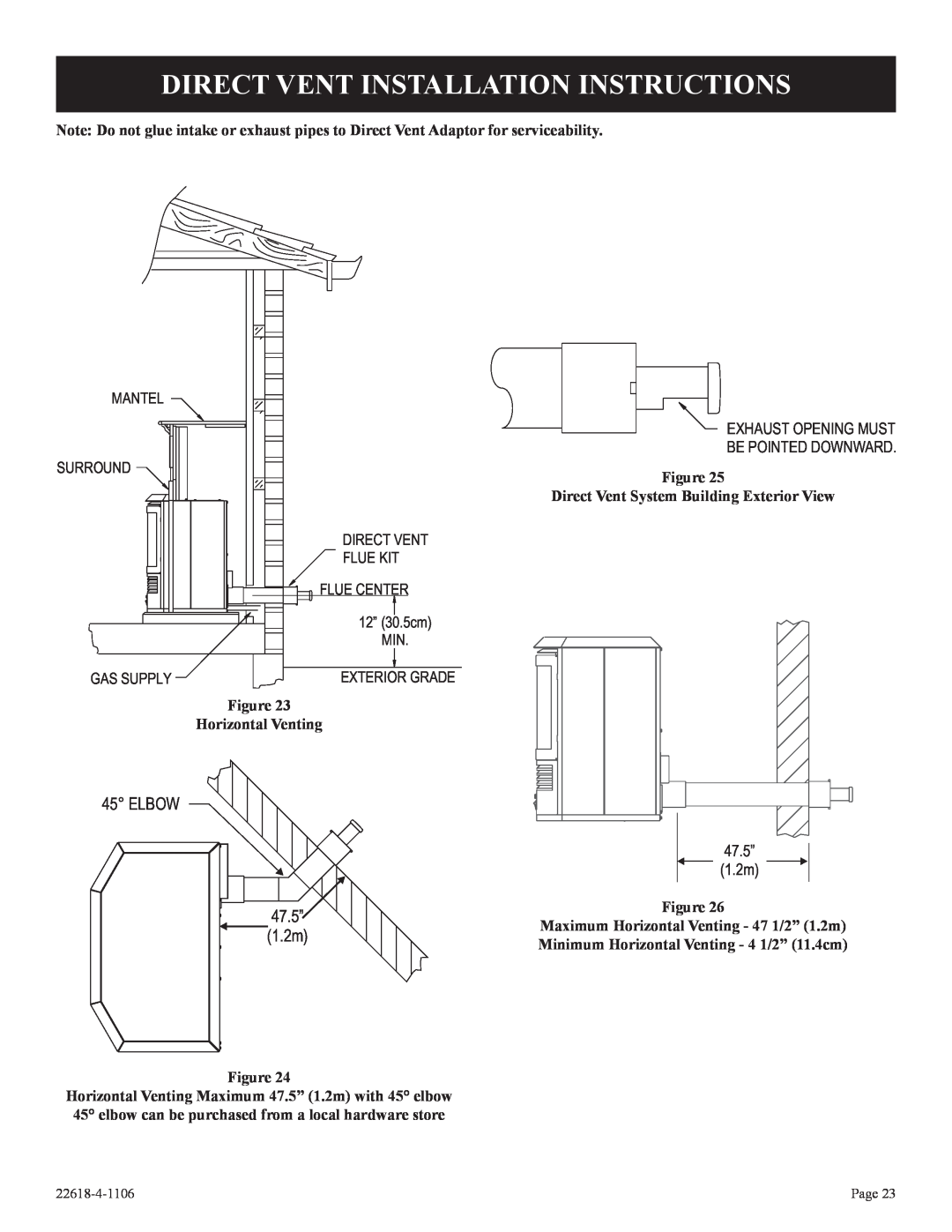 GN National Electric CP, GN Direct Vent Installation Instructions, Elbow, 47.5”, 1.2m, Surround, Figure Horizontal Venting 