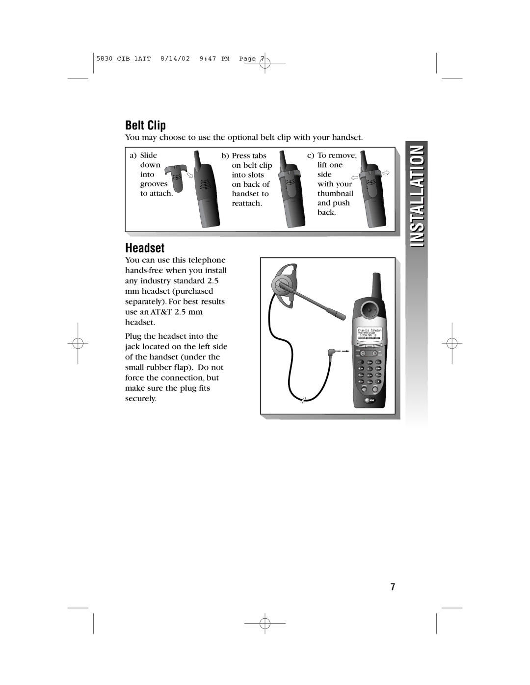 GN Netcom 5830 user manual Belt Clip, Headset 