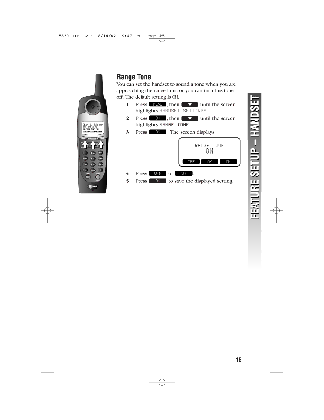 GN Netcom 5830 user manual Range Tone 