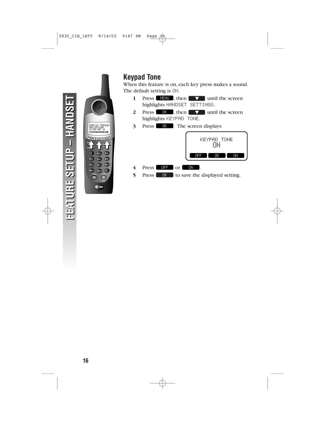 GN Netcom 5830 user manual Keypad Tone 