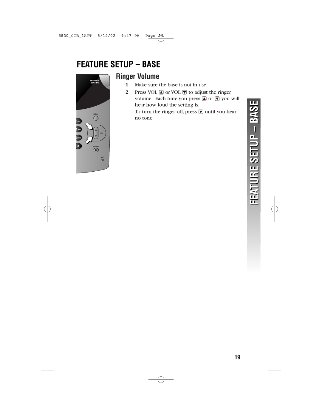 GN Netcom 5830 user manual Feature Setup Base 