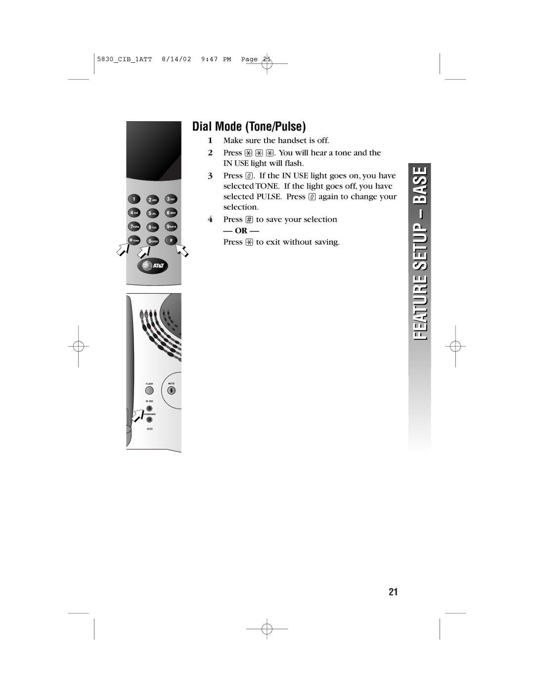 GN Netcom 5830 user manual Dial Mode Tone/Pulse 